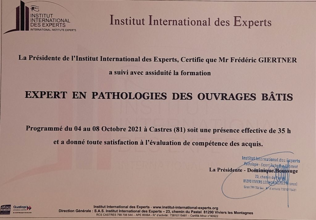 Diplôme d'Expert en pathologies des ouvrages bâtis