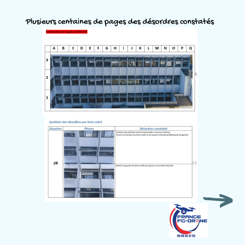 Nomenclature et rapport d'inspection des 6 façades du centre Aliénor d'Aquitaine à Bordeaux par France FG-DRONE